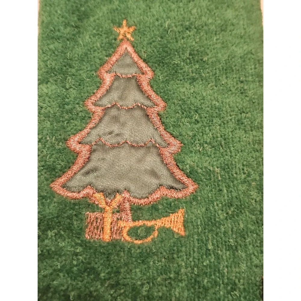 Vintage Cannon Christmas Hand Towels Set 4 Red Green Embroidered Fringed USA